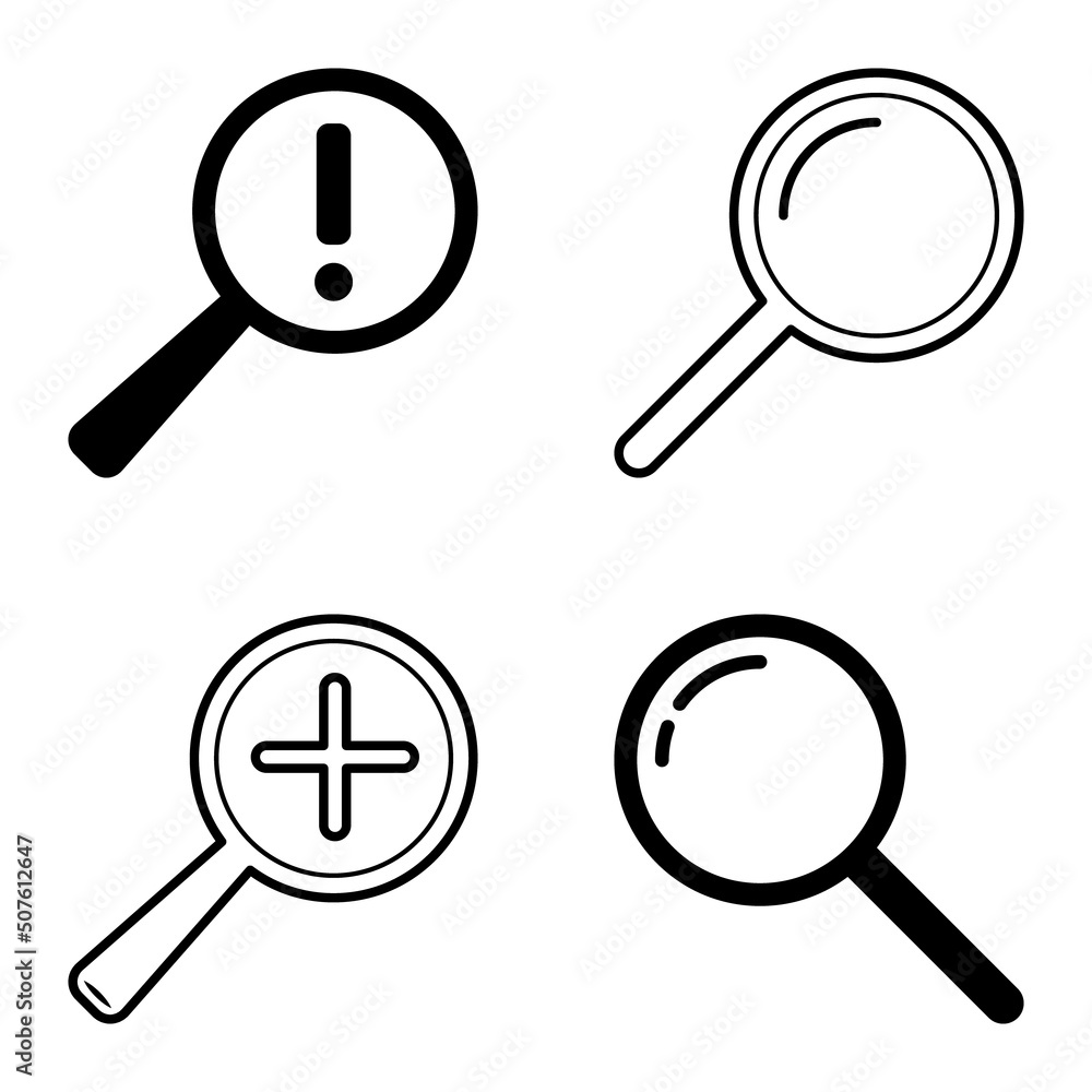 Magnifiers Flat Icon Set Isolated On White Background Magnifiers Flat Icon Set Isolated On White Background