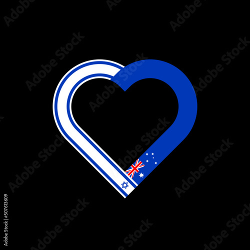 unity concept. heart ribbon icon of israel and australia flags. vector illustration isolated on black background