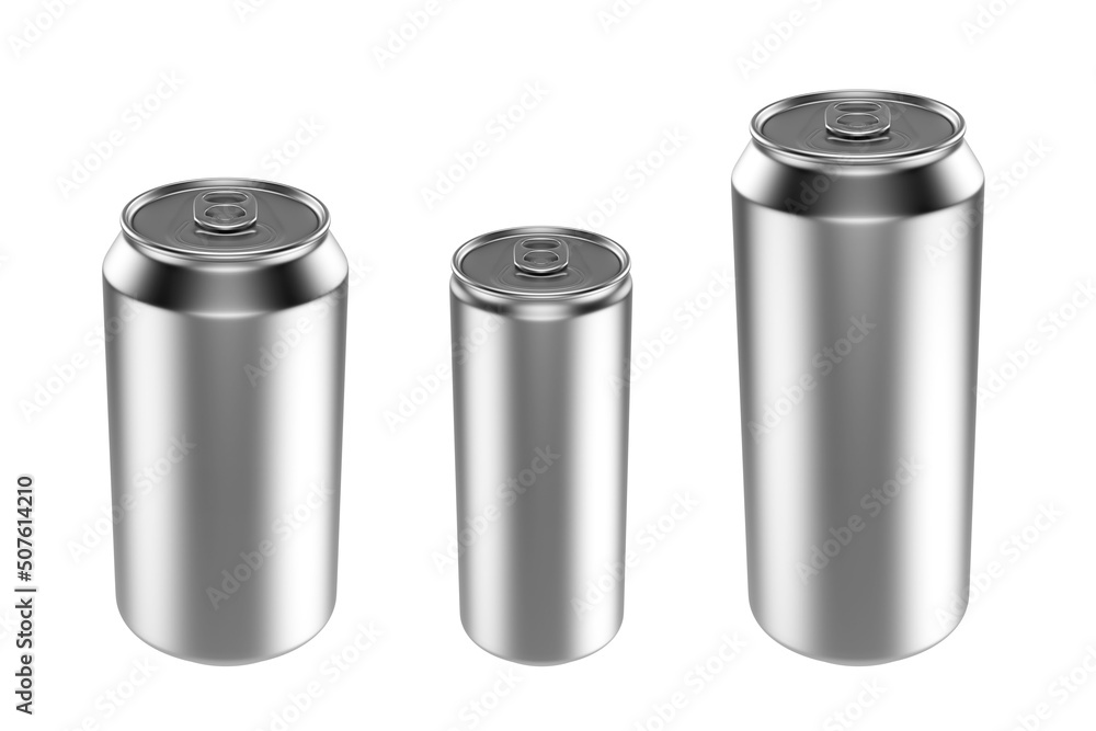 Aluminium beer and slim soda can mock up blank template. Juice, soda, beer jar blank isolated on white background. Aluminum can for design. Realistic aluminum cans. 3D rendering Aluminium beer and slim soda can mock up blank template. Juice, soda, beer jar blank isolated on white background. Aluminum can for design. Realistic aluminum cans. 3D rendering