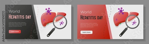 Hepatitis day 2022 online banner template set, world gut charity day advertisement, horizontal ad, 28 July webpage, infected liver creative brochure, isolated on background