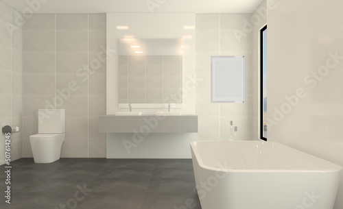 Abstract  toilet and bathroom interior for background. 3D rendering.. Mockup.   Empty paintings