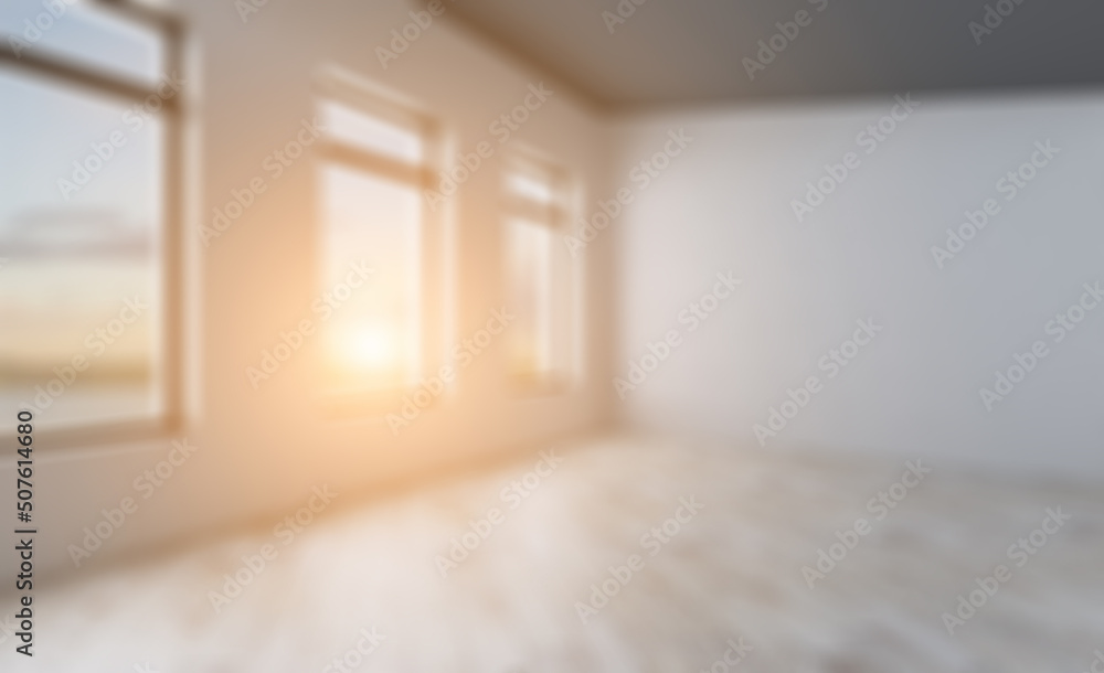 Fototapeta premium Modern meeting room. 3D rendering.. Sunset. Abstract blur phototography.