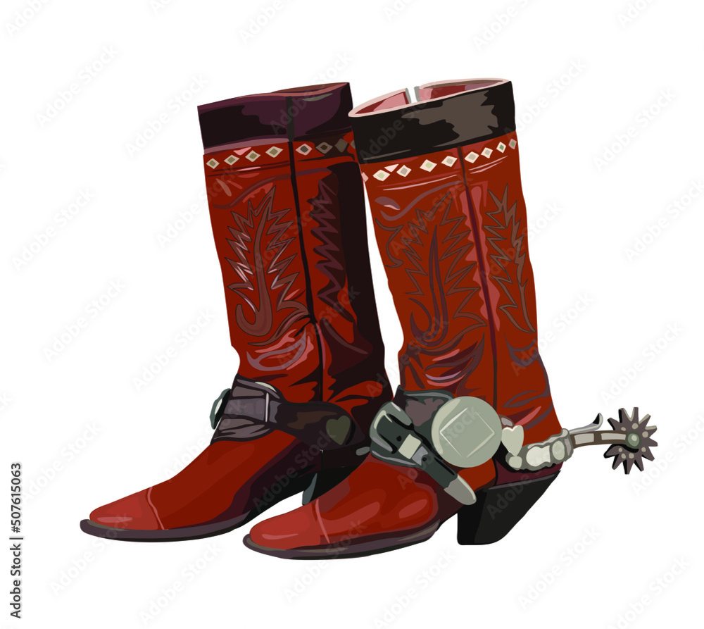 Vintage Cowgirl boots. Old traditional red leather cowboy boots with