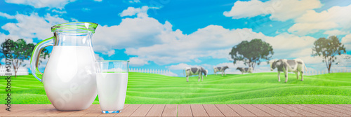 Fresh milk in clear glass a...