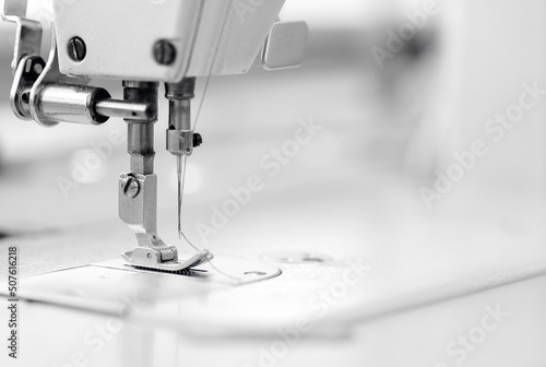 Photography Banner industry tailor sewing machine on table workshop of white background