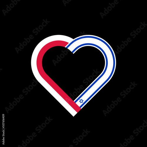 unity concept. heart ribbon icon of poland and israel flags. vector illustration isolated on black background