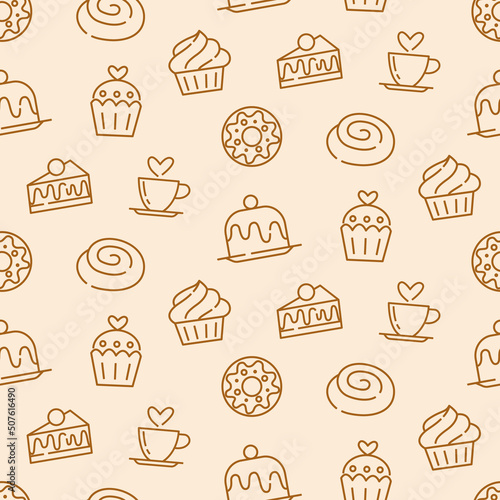 Fotografia Pastry, sweet bakery seamless pattern with baked goods