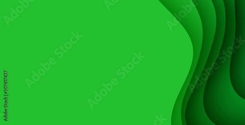 Abstract green background in paper cut style. 3d layout wallpaper cut out from cardboard. Modern template with abstract curve shapes. Vector environmental card with papercut waves for business poster.