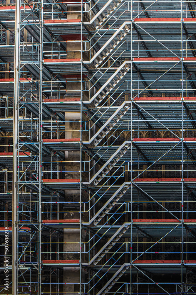 Scaffolding and stairs for the restoration of a German cathedral