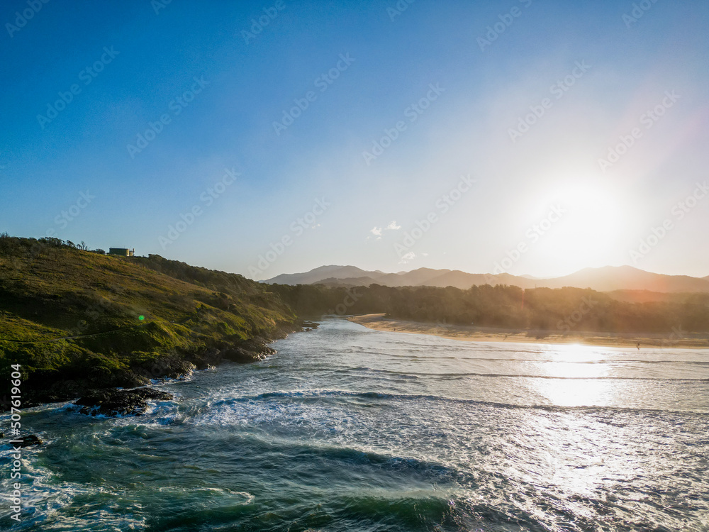 Aerial Sunset over Coffs Harbour inlet Aerial Sunset over Coffs Harbour inlet