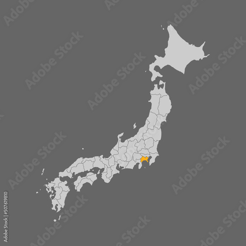 Kanagawa prefecture highlight on the map of Japan photo