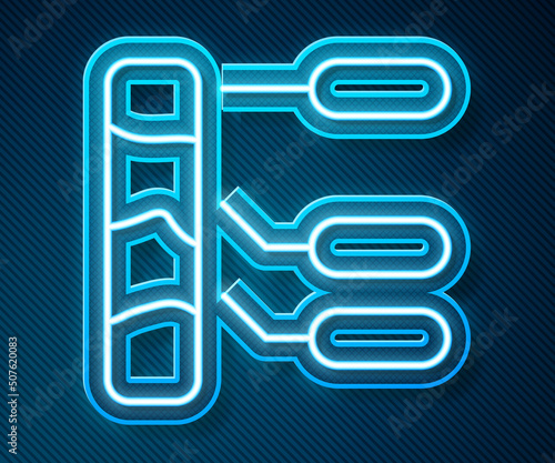 Glowing neon line Agricultural soil test and results icon isolated on blue background. Digital soil analysis. Vector