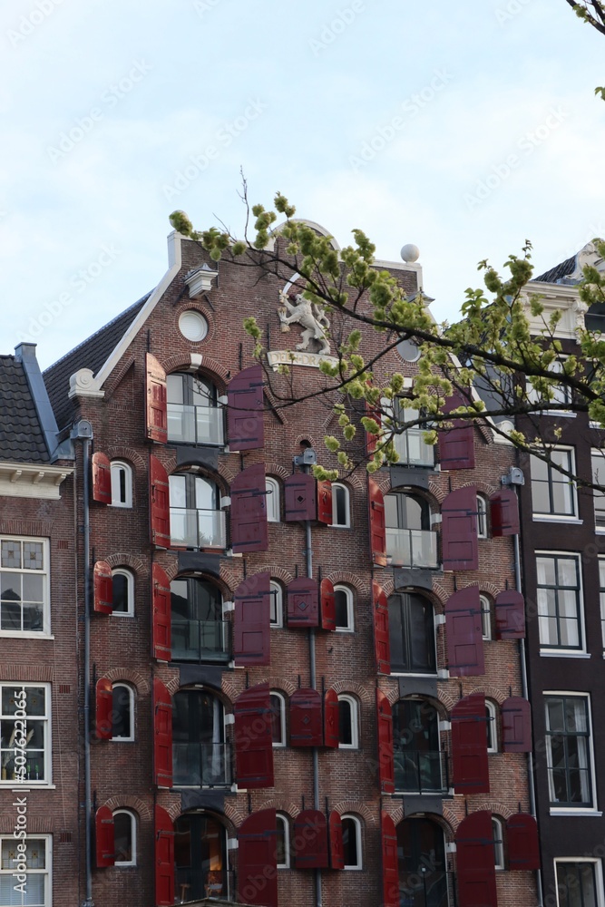 Fototapeta premium Red shutters house in Amsterdam 