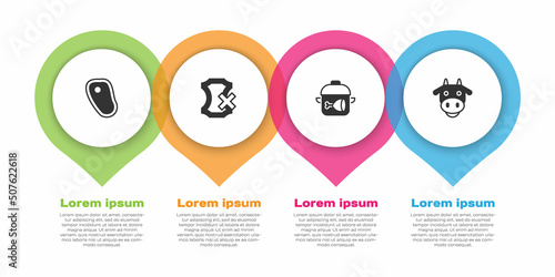 Set Steak meat, No leather, Cooking pot and chicken leg and Cow head. Business infographic template. Vector
