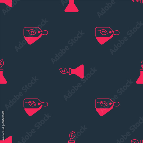 Set Tag with leaf and Plant breeding on seamless pattern. Vector