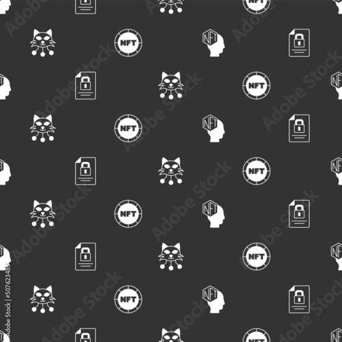 Set NFT Digital crypto art, Document and lock, and on seamless pattern. Vector