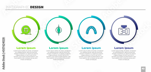 Set Boxing helmet, Punching bag, Mouth guard boxer and Sport mechanical scoreboard. Business infographic template. Vector