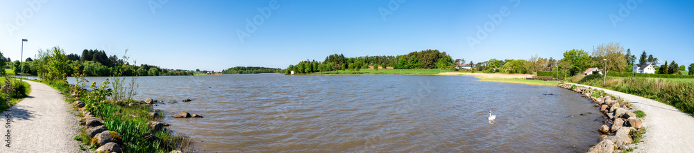 Panorama of Halandsvatnet lake from a gravel footpath, Stavanger, Norway, May 2018