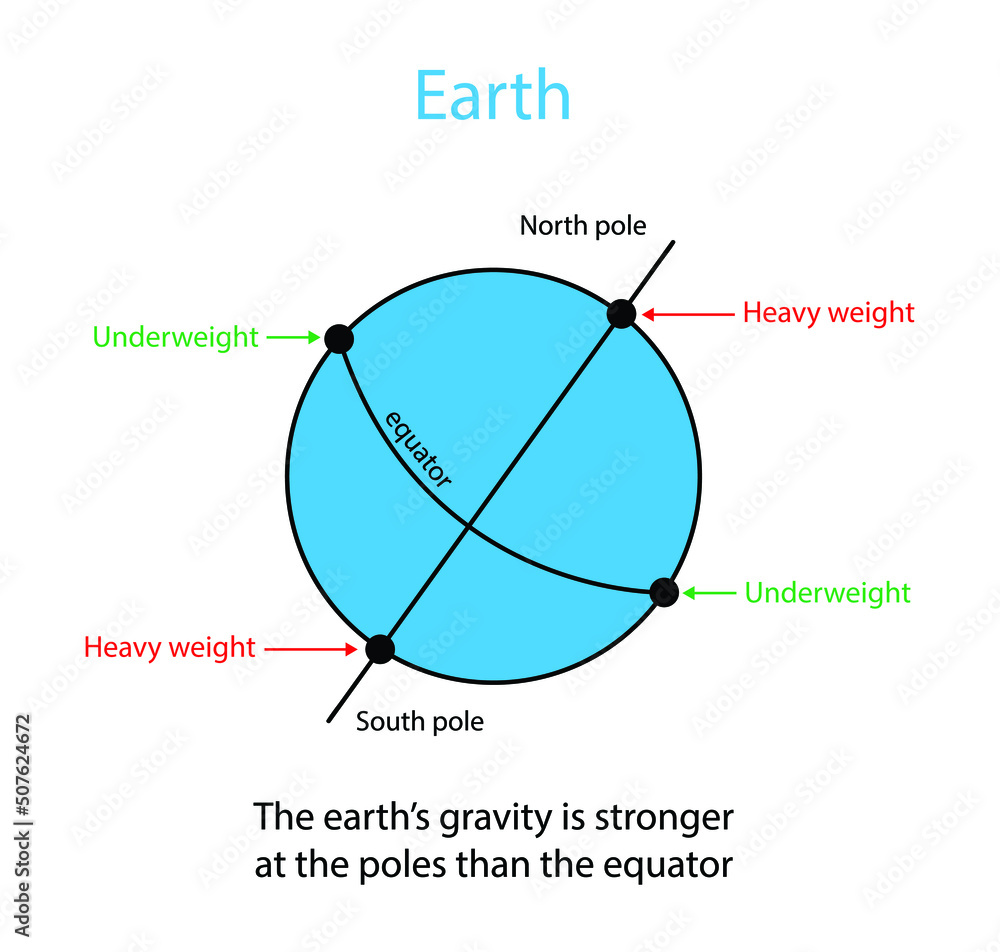 Fototapeta premium illustration of physics, The earth's gravity is stronger at the poles than the equator, gravitational force, the gravitational force acting on the object