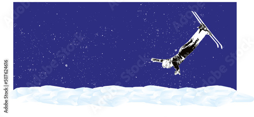 Freestyle Ski Jump Vector Illustration