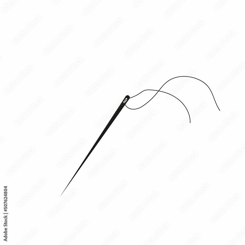 Sewing needle with thread glyph icon. Silhouette symbol. Tailoring. Negative space. Vector isolated illustration Sewing needle with thread glyph icon. Silhouette symbol. Tailoring. Negative space. Vector isolated illustration