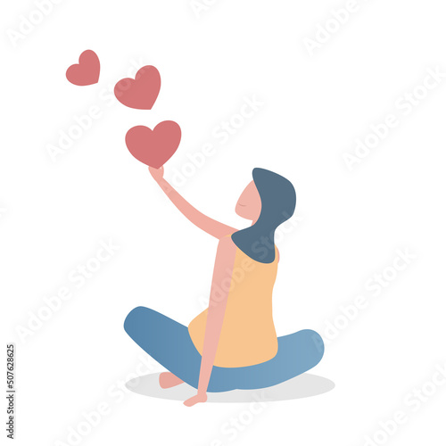 Forgive Yourself and Move on from the Past,girl sitting and looking and feeling love,Vector illustration.