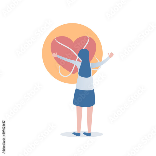 Girl releases a bound heart,Forgive Yourself and Move on from the Past,Vector illustration.