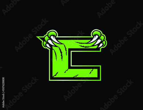 Claw mascot sport logo design. Letter C with scratch animal mascot illustration logo.