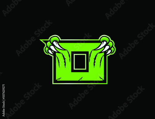 Claw mascot sport logo design. Letter O with scratch animal mascot illustration logo.