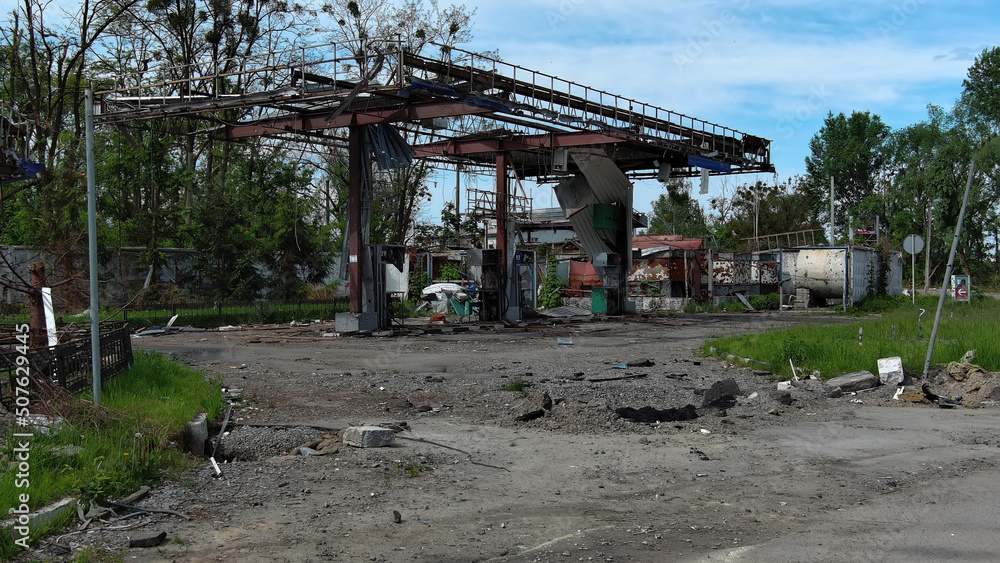 Irpin, Ukraine - May 15, 2022: Destroyed buildings on the streets of Irpen.