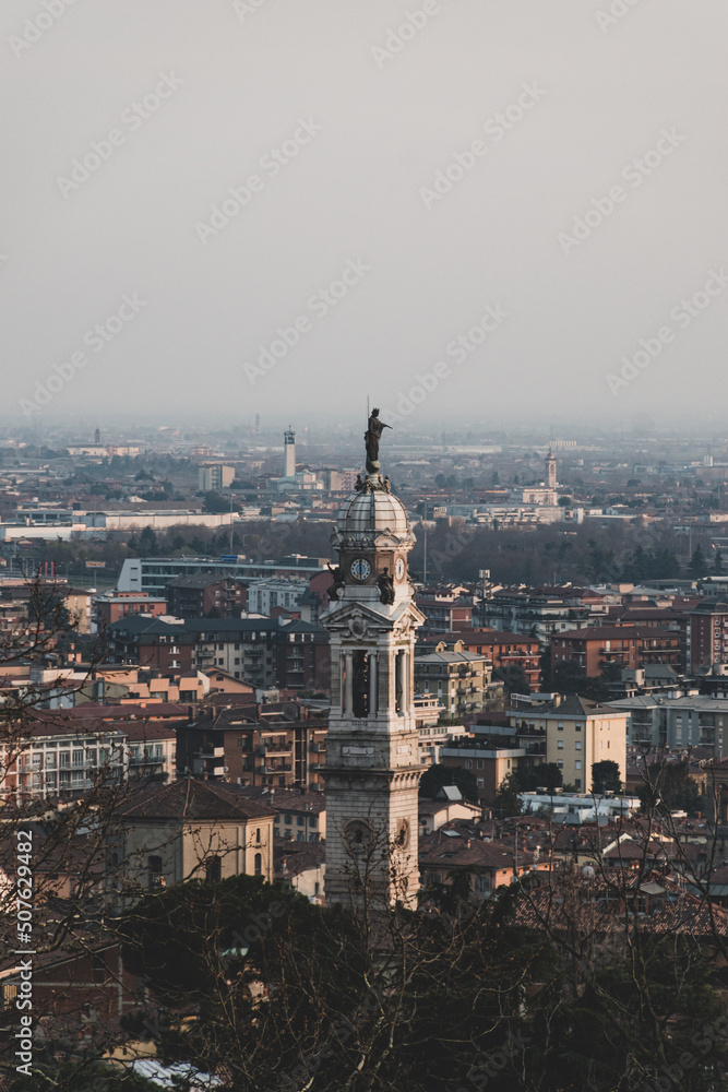 view of the city of Bergamo at sunset