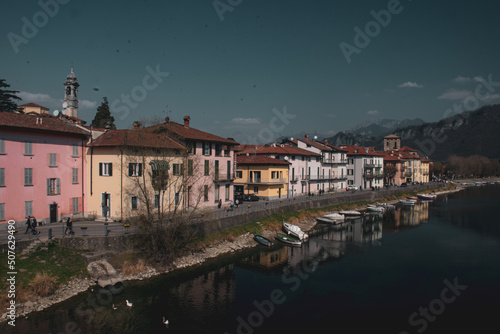 view of the river town of Brivio, Lecco, Italy