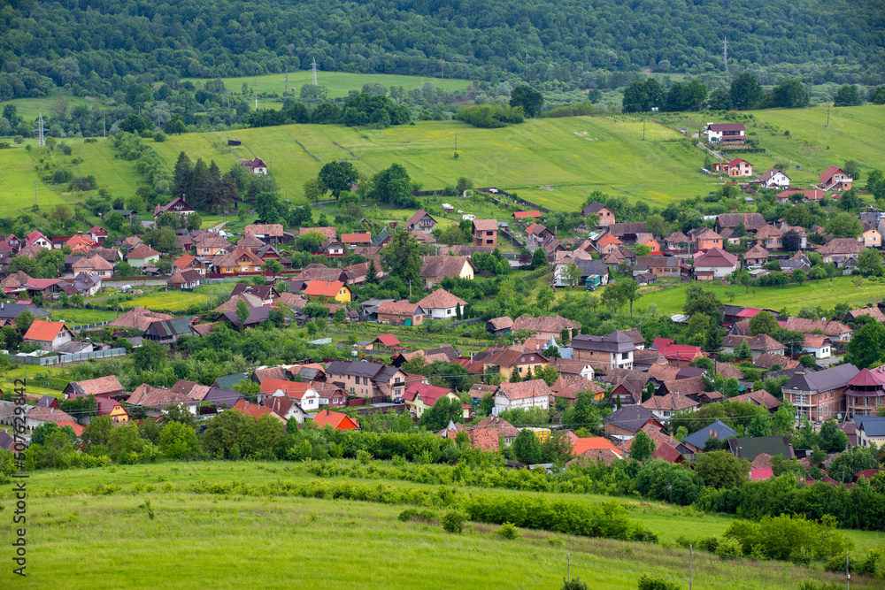 Houses in a village seen from the hill