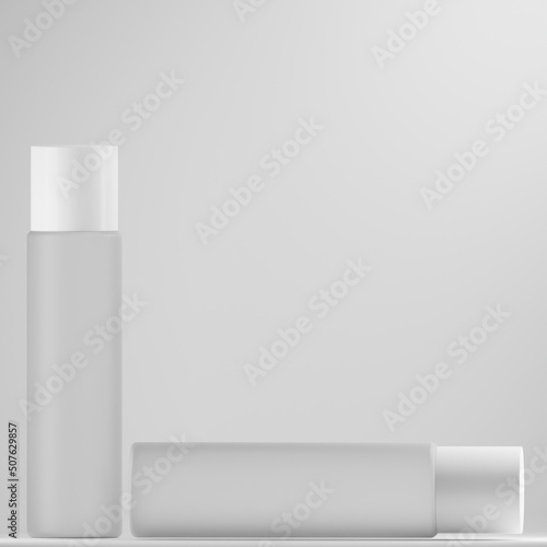 two glass bottles with a white cap on white background 3d render