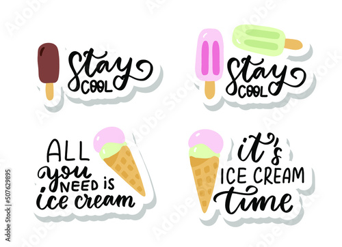 Wallpaper Mural Stay cool. All you need is ice cream. Funny ice cream quotes hand lettering. Summer vibes phrases for stickers, posters, wall art, t shirt. Torontodigital.ca