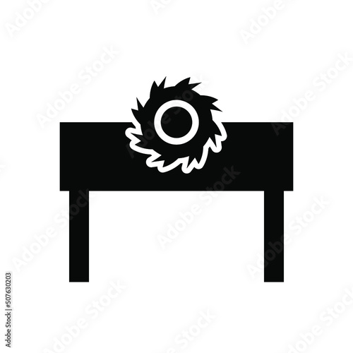 Circular machine on the table, black sign on a white background, logo for design, vector illustration