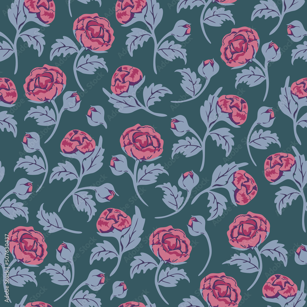 Naklejka premium Vector seamless pattern with decorative flowers. Sophisticated design with peonies.