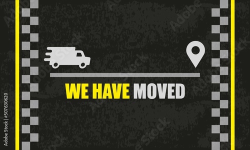 We are moving from one address to another address minimalistic dark flyer template with place for new company office shop location address. 