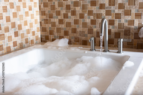 A view of a hot tub during a bubble bath session.