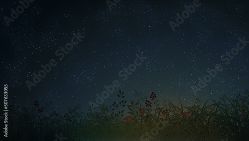 night sky background illustration wild flowers dark blue © pil