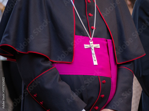 Fototapeta bishop in the holy week procession in spain.