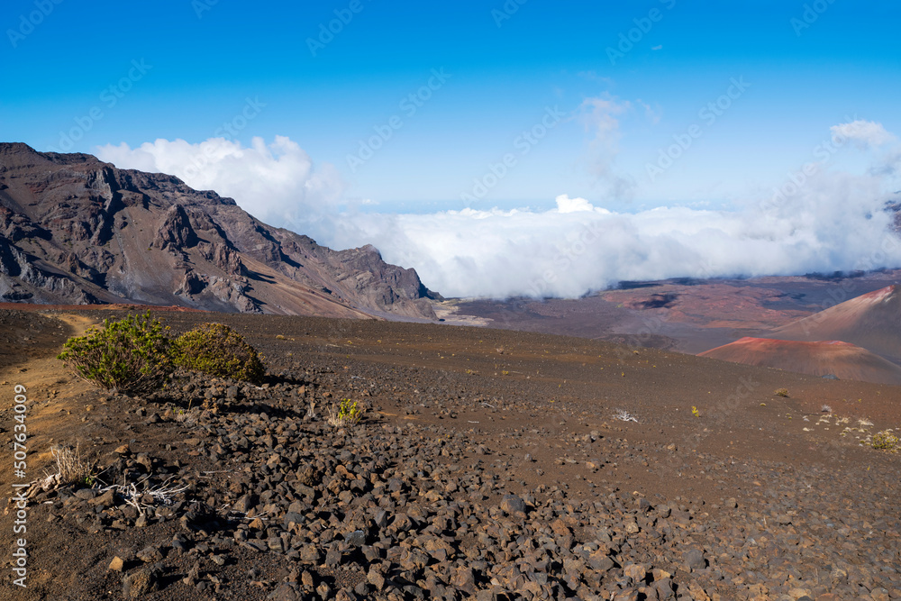 overlooking valley at haleakala crater maui hawaii