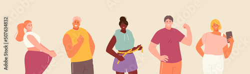 Happy athletic weight loss people. Diet, sports marathon, healthy lifestyle