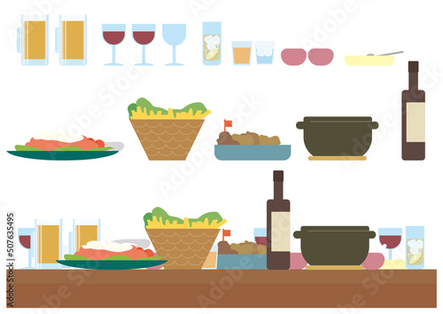 パーティの卓上と各々分解