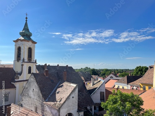 Scenic view of roofs in old town of Szentendre, Hungary at sunny summer day