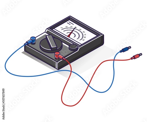 Flat isometric concept illustration. avo meter voltage detection device