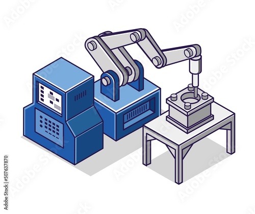 Flat isometric concept illustration. advanced technology of cnc machining industry