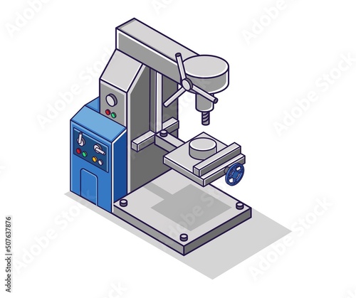 Flat isometric concept illustration. advanced technology of cnc drilling machine industry