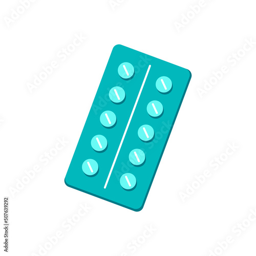 Plastic blister pack with pills isolated on white. Flat vector