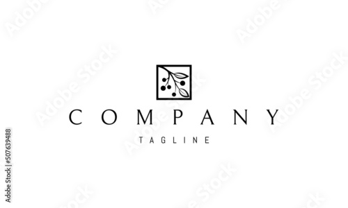 Vector logo on which an abstract image of a branch of a cherry tree in a square.